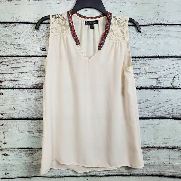 Signature Studio Cream Small Sleeveless Shell Blouse Top - Picture 1 of 7